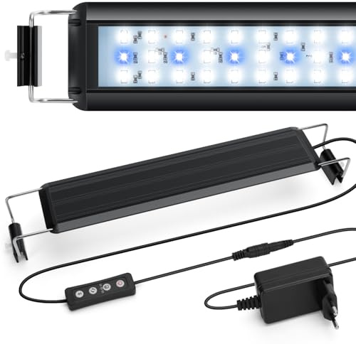Nobleza - Luce per Acquario, Illuminazione per Acquario con Timer, Lampada da Giardino con 3 Colori, Lampada Acquario con 10 Livelli Luminosità Regolabile da 30-50cm, 8W