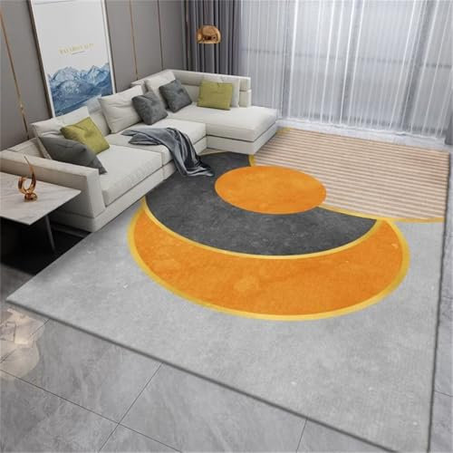 ROSURUG Läufer Flur rutschfest Außenteppich Orientteppiche Orange-graues geometrisches Design, halbkreisförmige Linien, Dekoration, moderner Stil, langlebig Teppich Waschbar(orange Farbe 120X160cm)