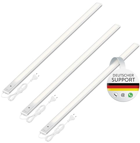 Oktaplex 3er Set Riva LED Unterbauleuchte Küche 90cm flach mit Sensor | 730lm Dimmbar Warmweiß 3000K Küchenbeleuchtung 10W Unterbaulampe silber