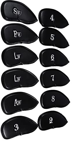 Hominas Headcover Golfschläger, 12 Stück Golf Iron Headcovers PU Leder Golf Eisen Head Covers mit Zahlen Buchstaben für Golfschläger Fast Alle Größen Verwendet