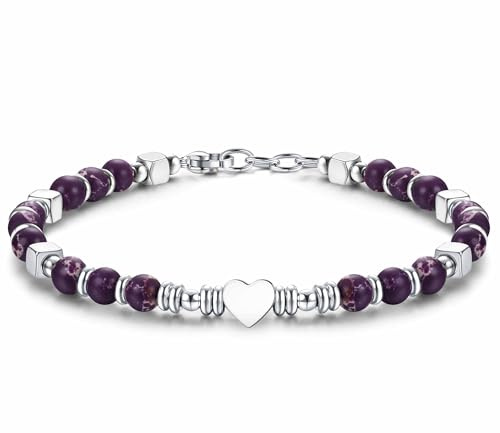 CASSIECA Perlenarmband Damen Natürliches Steine Edelstahl Herz Armband | Einstellbare Tigerauge Türkis Armband Weihnachten Geburtstag Geschenke Frauen Herren Armband Schmuck mit Geschenk Box