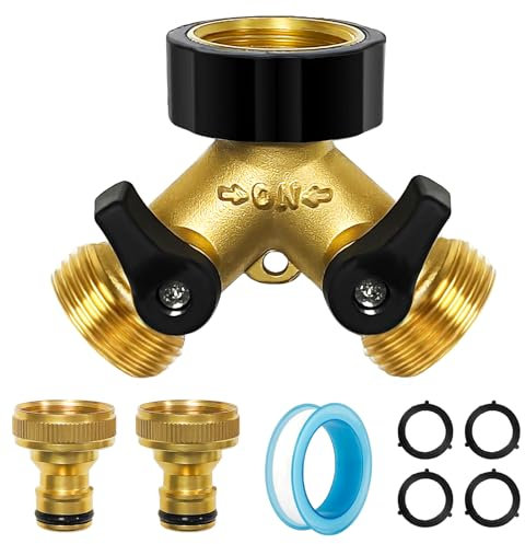 2 Wege Y Verteiler Wasser 3/4 Zoll,Wasseranschluss,Wasserhahn Verteiler mit Absperrhähnen,Gartenschlauch Verteiler für den Einsatz auf Waschmaschine, Küche, Garten, Rasen (Gold)