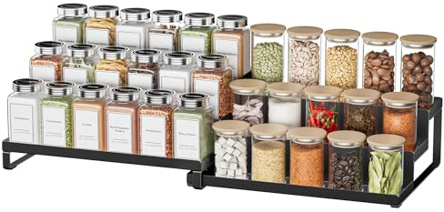 ZDDLOINP 3 Ebenen Erweiterbares Gewürzregal, Gewürzregal Stehend, Küchen Gewürz Organizer, Gewürzregale für Schrank Arbeitsplatte