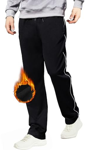 ZOXOZ Jogging Byxor Män Bomull Thermo Fodrad Varm Vinter Fleece Sportbyxor Långa Träningsbyxor Lösa med dragkedja Fickor Svart L
