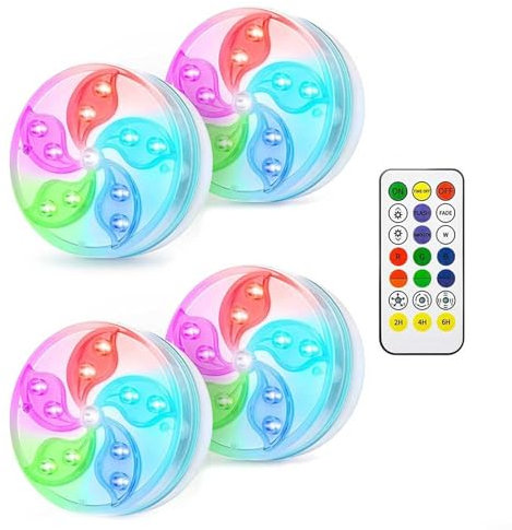 BlissfulAbode Teichlichter mit Fernbedienung, tauchfähige LED-Lichter, Fernbedienung, IP68 wasserdicht, bunt, wasserdicht, Unterwasser-Pool-Lichter, 4 Stück