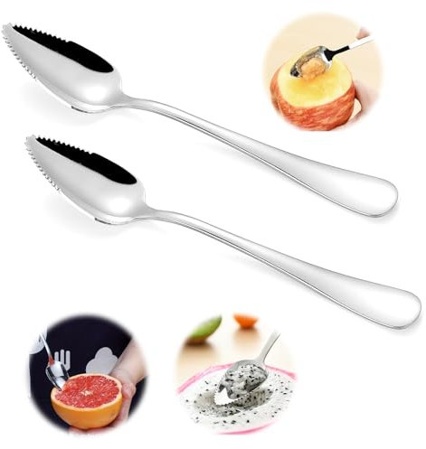 ZMDMAH Cucchiaio di pompelmo, in argento, in acciaio inox, cucchiaio con denti per frutta, cucchiaio da dessert, lavabile in lavastoviglie, per kiwi, mele, pompelmi