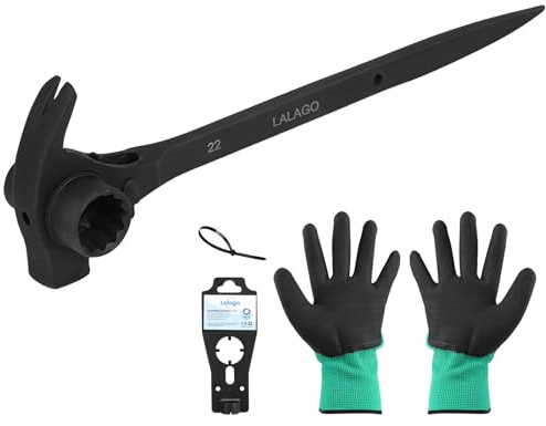 lalago 1 Stück Gerüstbauratsche 4-in-1, Gerüstschlüssel 19/22 mm Schwarz | Gerüstbauknarre aus CR-V Stahl, Länge 315mm, Rechts/Links Umschaltbar, mit Nageleisen für Demontage des Autos