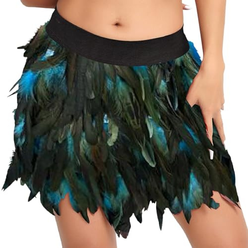 Azurblau Federrock, Pfau Kostüm Damen, Faschingskostüme Damen, Karneval Kostüme Frauen, KostümDamen amerikanische Bühnenperformance-Kleidung für Frauen, Feder-Halbkörperrock, kurzer Rock