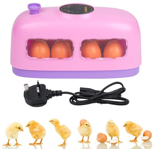 8 Egg Incubators For Hatching Eggs Digital Temperature Controlled Egg Incubator with Led Lighting, Poultry Hatcher for Quail Pigeon Chicks (UK Plug) (Purple pink)