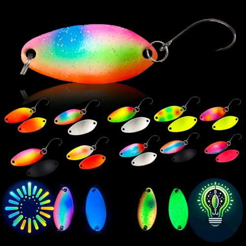 Infreecs 10 Stück UV Aktive Glow Forellen Spoon, 3.5g UV Aktive Selbstleuchtende Spoons Forelle Set, Forellen Blinker Angeln Forelle Forellen Angeln Spoon Set Forellenköder für Hecht Zander Barsch
