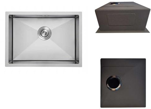 Gresinex - Fregadero Omega Bajo Encimera Insonorizado 20 cm Profundidad Negro y Acero Inox - Revestimiento Anticondesación- Grosor 2.5 mm + 1 mm. (Acero Inox, 55x45)