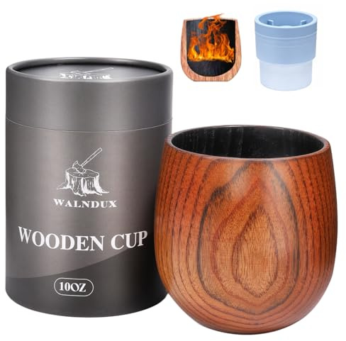 WALNDUX Charred Wooden Whiskey Glasses Set - 1 Pack with Ice Ball Molds - Premium Bourbon Gifts for Men Dad Brother - Old Fashioned Glasses