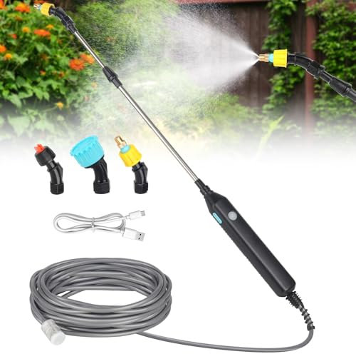 Mineup Akku Drucksprüher, 3.7 V Elektrischer Pflanzensprüher, Elektrischer Drucksprüher mit 3 Düsen und 3m Schlauch, Wiederaufladbarem und Tragbarer Sprühstab für Garten Hof Rasen Unkraut