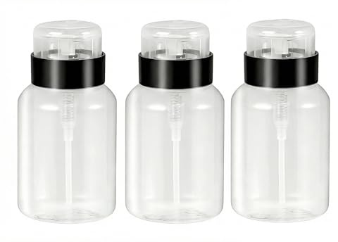 3Pcs 200ML/6.8oz Clear Plastic Push Down Nail Polish Remover Pump Dispenser with Flip Cap Manicure Clean Pump Bottles Makeup Liquid Cosmetic Storage Container Dispensers Vial