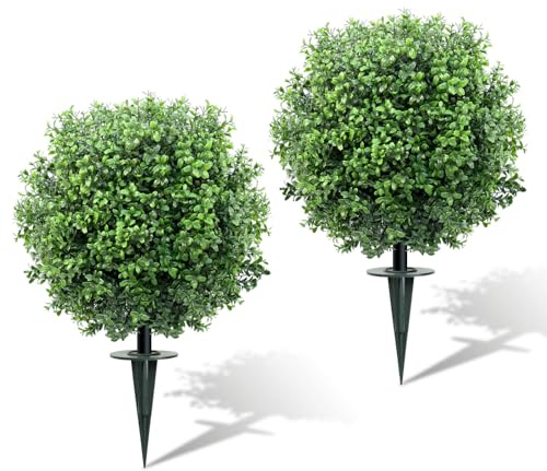 GOVIRAYE 24Inch Artificial Boxwood Topiary Ball 2-Pack Lifelike Weatherproof Fake Bushes Trees Durable Faux Shrubs Plants for Christmas Porch Indoor Potted Displays & Outdoor Courtyards Home Decor