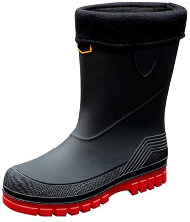 Bottes de pêche imperméables thermiques pour homme et femme, bottes de pluie antidérapantes et réglables avec embout en acier et doublure chaude, Rouge, 42 EU