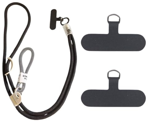 JchEnye Set Cordoncino Telefono 2 - in - 1 + 2 Pads, Cordoncino Collo (55cm) + Braccialetto (5cm), Nylon, Smontaggio Facile (Nero + Bianco)