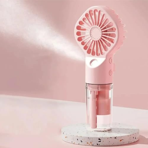 Ventilateur Brumisateur Portable USB, Silencieux, Rechargeable, Pour Intérieur et Extérieur (Rose)