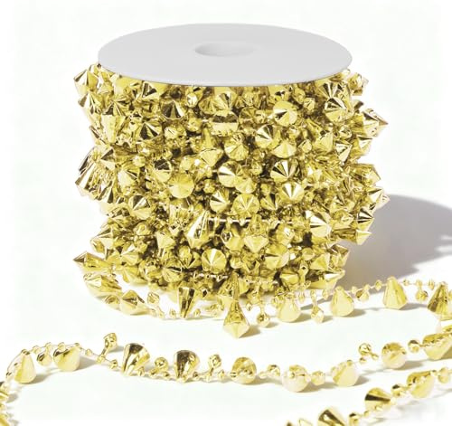 Anstore Perlengirlande Gold Christbaumkette Weihnachtsbaumschmuck | Perlenkette Gold Weihnachtsdekoration, 10m Kugelkette Weihnachtsgirlande Perlenschnur Perlenhochzeit für Weihnachten