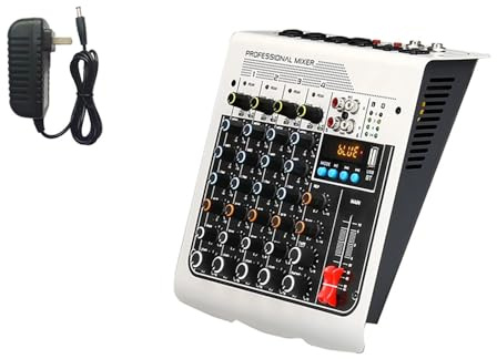 Mesa Mezclas DJ, MX400 Mini mezclador profesional de 4 canales Reproducción de MP3/Bluetooth Consola mezcladora de reverberación DSP