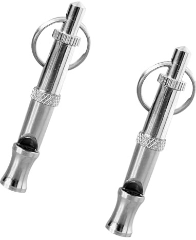 Dwang 2 Pcs Stainless Steel Pets Whistle Adjustable Pet Training Sound Control Puppy Bark Whistles with Suspendable Key Chain Dogs Training and Behavior Aid Supplies
