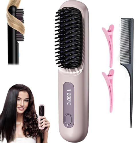 Eloura Tragbare Bürste – Glätten, Locken, Trocknen, Eloura Berlin Haarbürste Kabellos, Geeignet Für Alle Haartypen (Lila)