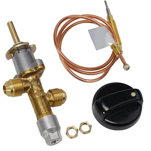 Propangas-Sicherheitsregelventil mit Thermoelement, Niederdruck-Flammenregler Mbar, Kupfereinlassrohr für Heizungen, Grills, Öfen, Ersatzteil mit Bakelit-Knopf