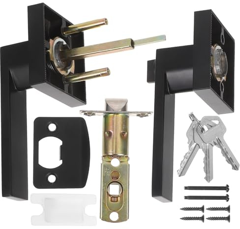 UKCOCO Cerradura de Puerta Interior de Aluminio con Llave Manilla Cuadrada Silenciosa para Dormitorio y Baño Mecanismo de Cierre Suave y Segura para Puertas de Madera Estándar