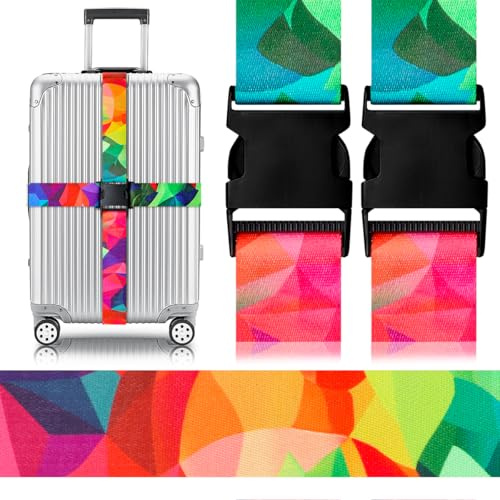 Gutsdoor Koffergurte 2 Stück, Robuster Koffer Gurtband, Luggage Strap für Reisen und Flugreise, Gepäckband Sicher Reisen, Besonders Auffällig Koffergurt Koffer Zubehör (Bunte Geometrie)