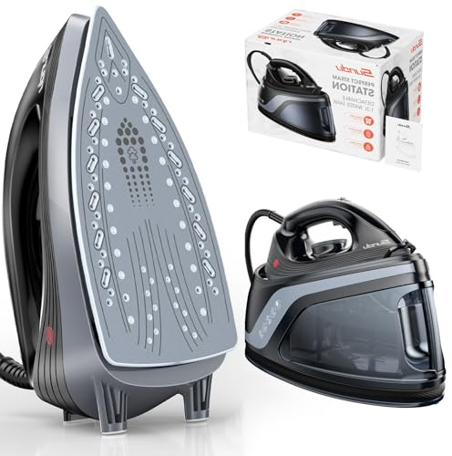 Home Steam 1500W Blue Steam Iron & Vertical Steamer, 1300ml Leak-Proof Tank,Auto-Off Safety, Burst of Steam, Ceramic baseplate,Iron Lock For Easy Carry,Ceramic Soleplate,Dark Black