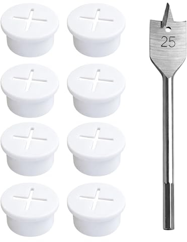 GSGFUIS 8er-Set Kabeldurchführung Gummi 25mm – Weiße Flexible Kabeltüllen für Schreibtisch mit inkludiertem Montagebohrer