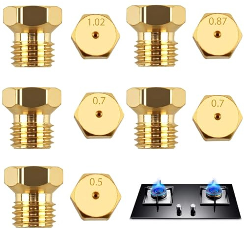 VOOSFSIE 5 Pièces Gicleur Gaz Butane Universel, Gicleur Gaz Bouteille, Injecteur Gaz Butane, Bouteille Gicleur Brûleur 0.5/0.7/0.87/1.02mm, Buses et Injecteurs pour Bruleur Gaz Gaziniere Gaz