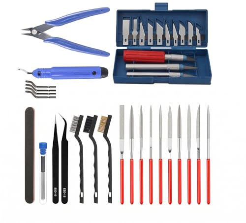 46 Pièces Outils Impression 3D Kit de Nettoyage, Ébavureur avec Lames, Limes à Métaux, Aiguilles de Nettoyage, Pince Coupante Modelisme pour Accessoires Imprimante 3D Résine et FDM ﻿