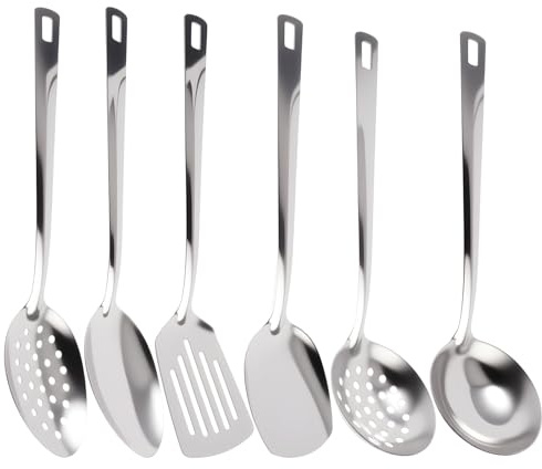 6 Pieces Stainless Steel Cooking Utensils Set, Kitchen Utensils Set | Heavy Duty Kitchen Tools Spatulas Set, Metal Utensil Set with Heat Resistant Handle, Home Essentials Kitchen Accessories