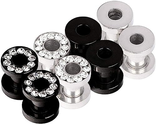 Longbeauty 8er Set Edelstahl Flesh Tunnel Plugs Ohr Piercing Schmuck mit Schraubverschluss 3mm Set