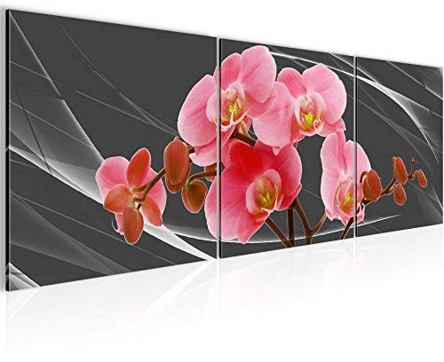 Runa Art - Quadri Orchidea Fiori 120 x 40 cm Murale Tela Non Tessuta Grigio Rosso Multipanello Moderni Decorazione 202933a