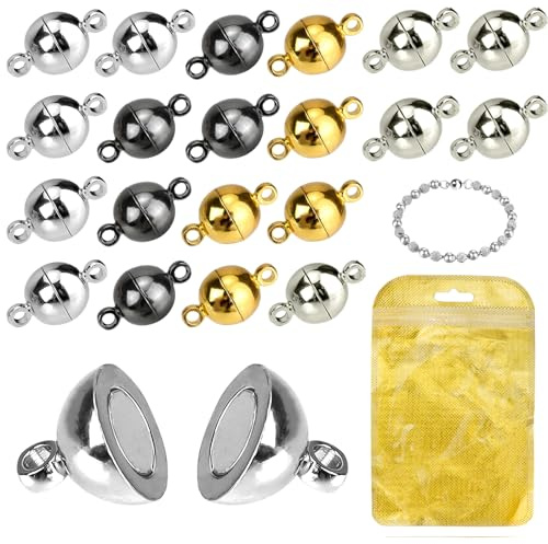 MOAMUN 20 Packungen Halskette Armband Magnetische Verschlüsse Für Ketten, Schmuck Magnetverschluss Für Halskette Armband Machen (Mix 8mm) | Metall Starke Magnetkraft Verschlüsse für Armbänder, Schmuck Kettenverschluss für Halsketten Fußkettchen DIY Handwerk