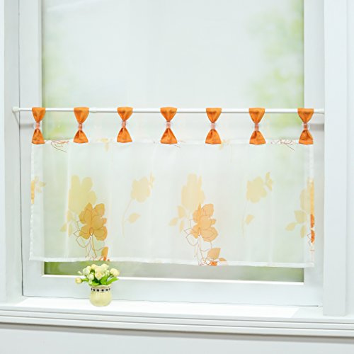 Joyswahl Scheibengardine Voile Bistrogardine Maria mit Blumenmotive Transparente Kurzstore HxB 45x90cm Orange 1er Pack
