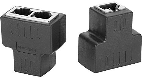 LAN Connector Cable Extender Split 1-in 2-out Ethernet Cable Adapter, Cable Extender Splitter, LAN Connector for TV PC Set-top Boxes(black)