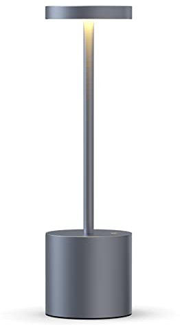 YIKUI Tischlampe Kabellos Grau, Akku 5000mAh Batterie Aluminium Tischleuchte, 3 LED Beleuchtungsmodi Dimmbar, für Restaurant, Terrasse, Indoor & Outdoor