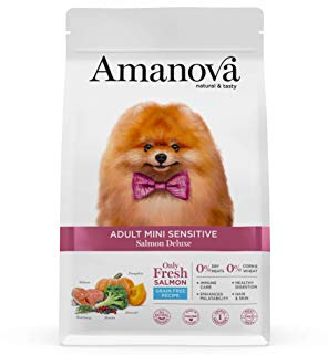 Amanova Cibo Secco Super Premium per Cani di Taglia Piccola con Pelle e Pelo sensibili Gusto Salmone - 100% Naturale, ipoallergenico e monoproteico - Grain Free - Cruelty Free - Formato da 2 kg