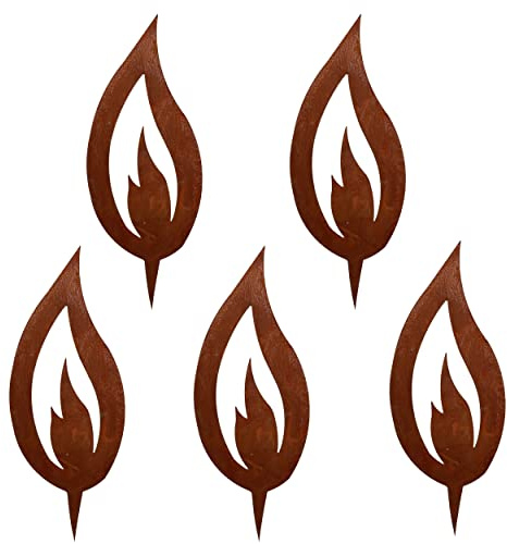 Rostikal 5 er Set Rost Deko Flamme Edelrost 26 cm groß Rostige Weihnachtsdeko Kerze Advent Kerzenflamme zum stecken Rostoptik