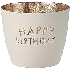 Gift Company [MM [W] Madras, Windlicht, M, Happy Birthday, weiß/Gold