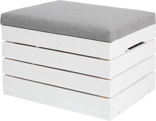 HDmirrorR POLWOOD 2in1 Sitzbank & Aufbewahrungstruhe gepolstert - Polsterhocker Sitztruhe aus Holz, Sitzhocker Sitzbank mit Stauraum (50 x 40 x 35cm), Aufklappbar