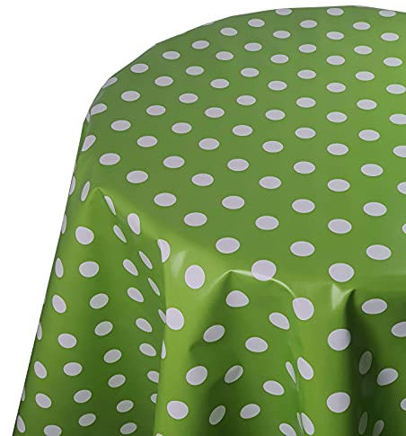 Wachstuch Wachstischdecke Tischdecke Größe wählbar Punkte Grün Oval 130 x 160 cm abwaschbar Gartentsichdecke