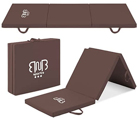BnB Sports Premium Braun Tri-Folding Thick Gymnastic Mat & Home Sports, Yogamatte & Sportmatte, mit Tragegriffen Sportbodenmatten, und rutschfeste Oberfläche undurchlässig für Schweiß und Wasser