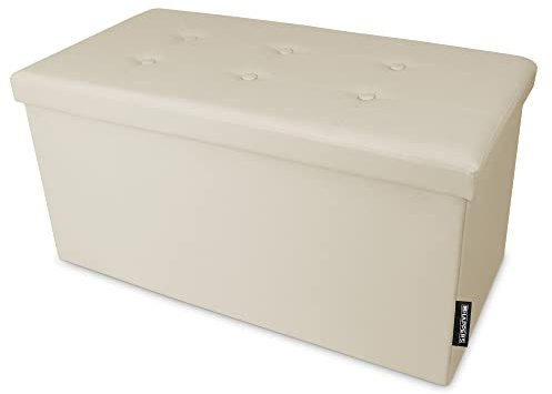 HAPPERS Baúl Puff Taburete Almacenaje 76x38x38 y 150L. Plegable y Acolchado Beige