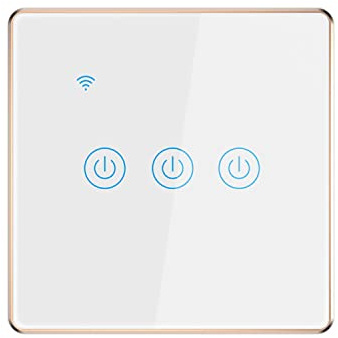 Lancoon Interruptor de luz inteligente a prueba de agua con marco de aluminio dorado Soporte de control de voz remoto inalámbrico Adecuado para el dormitorio del hotel de oficina(3 unidad)