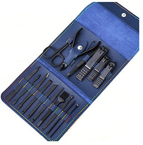 TYUTYU Traje de Las podadores de uñas 4/12 / 16pieces Stickers de uñas Tijeras de uñas Pliegue la Herramienta de Archivo de uñas de la manicura de la Belleza (Color : 16pcs Black Blue)