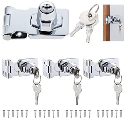 Knpwer 4 chiavistelli in metallo per porta, in lega di zinco, con lucchetto e 8 chiavi uguali, chiusura con chiave, per porte, cancelli, armadi, cassetti (6,3 cm)